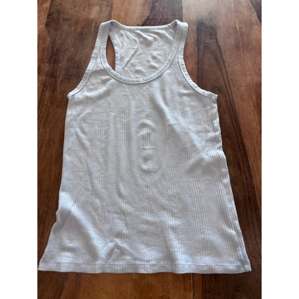 AERIE tank top women large light blue waffle knit racerback scoop neck casual